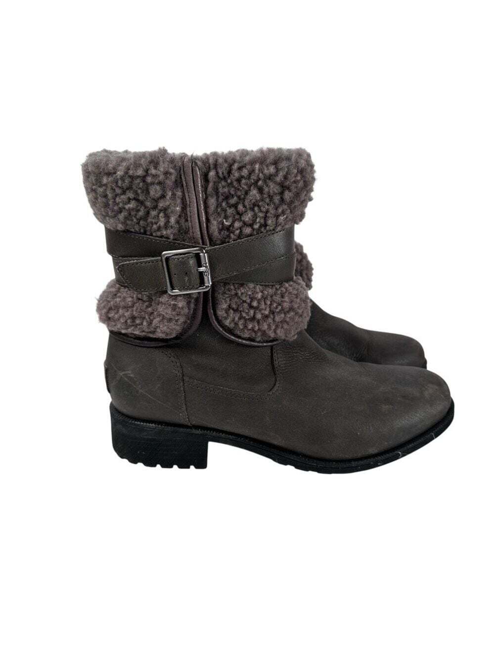 UGG Blayre III Leather Sherpa Biker Ankle Boots Women 9